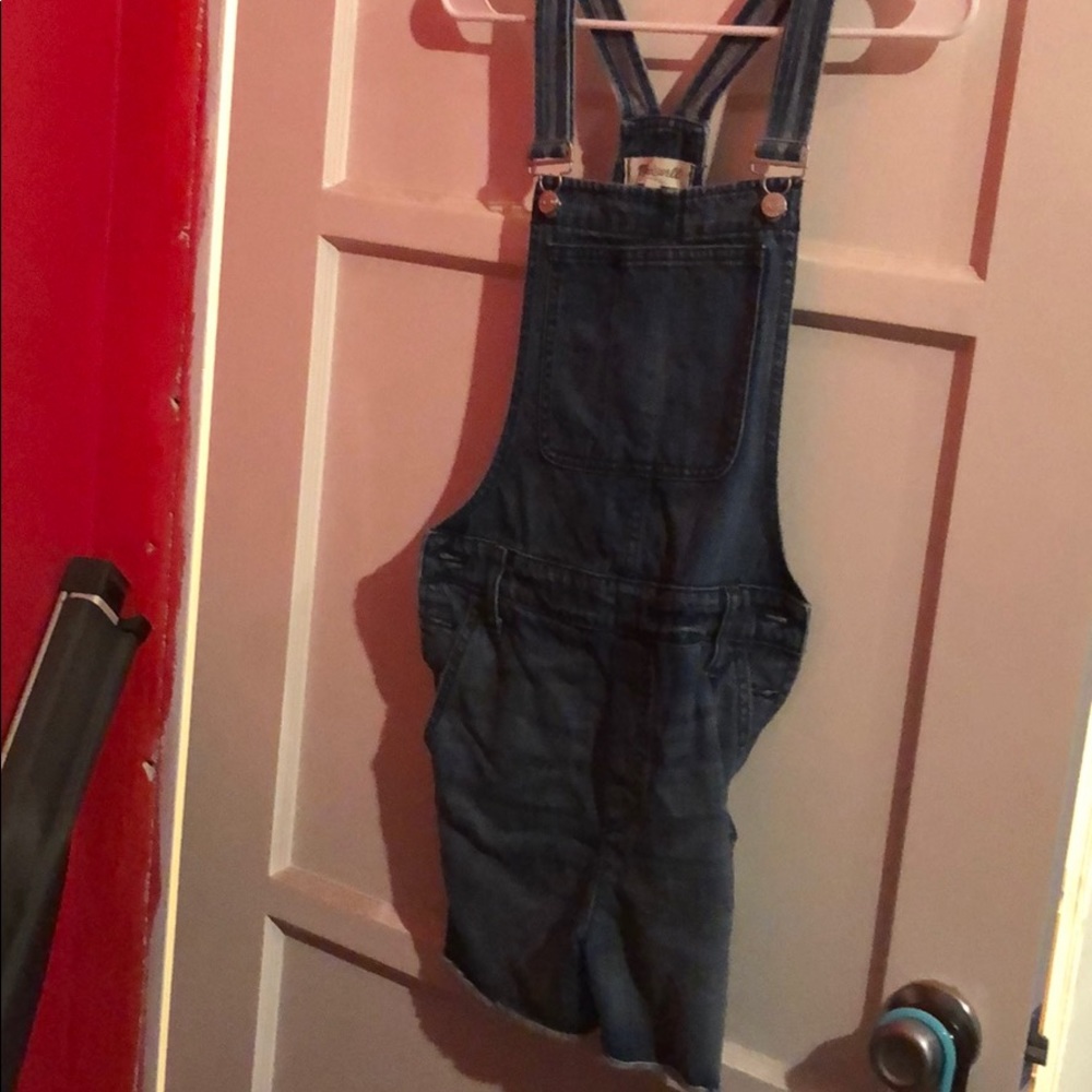 Dark denim overalls